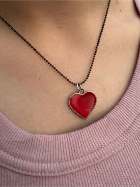 Red silver Heart Necklace